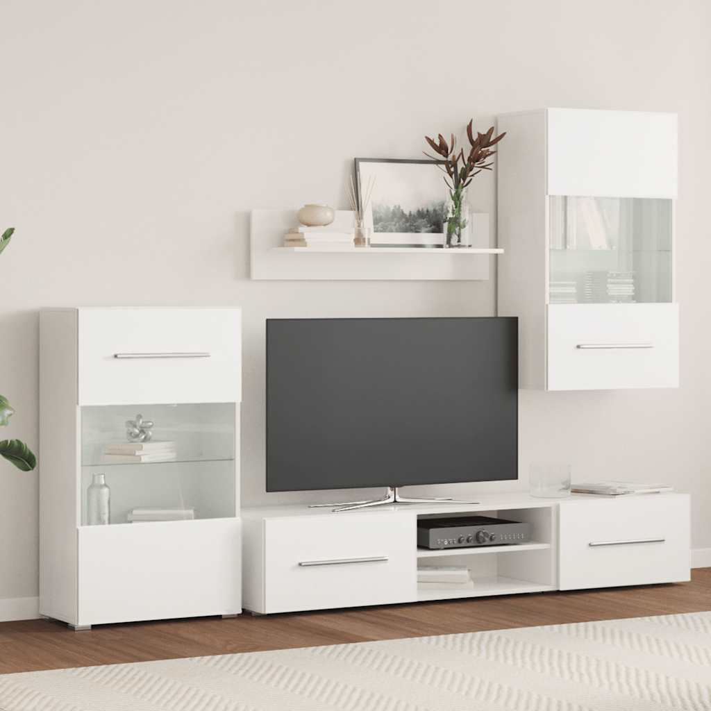 5-dielna obývacia/TV stena s LED osvetlením, biela
