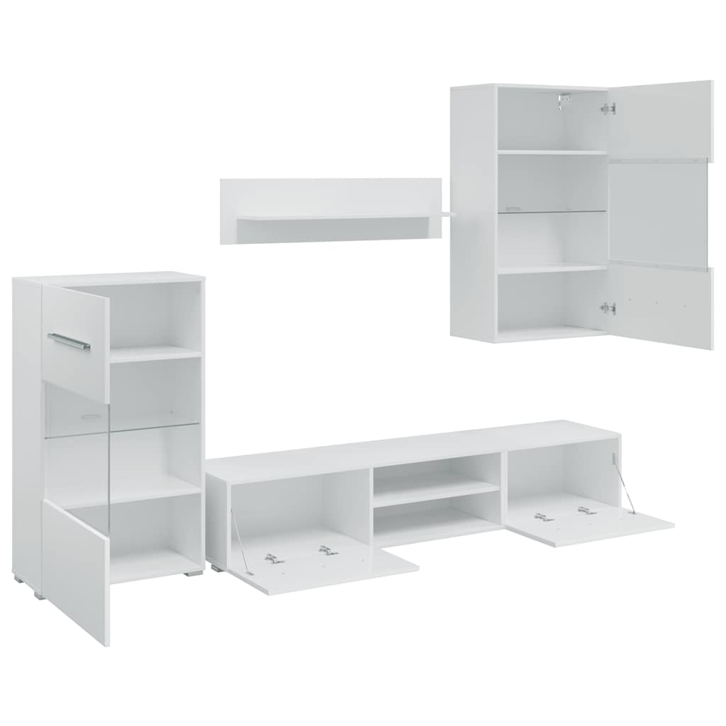 5-dielna obývacia/TV stena s LED osvetlením, biela