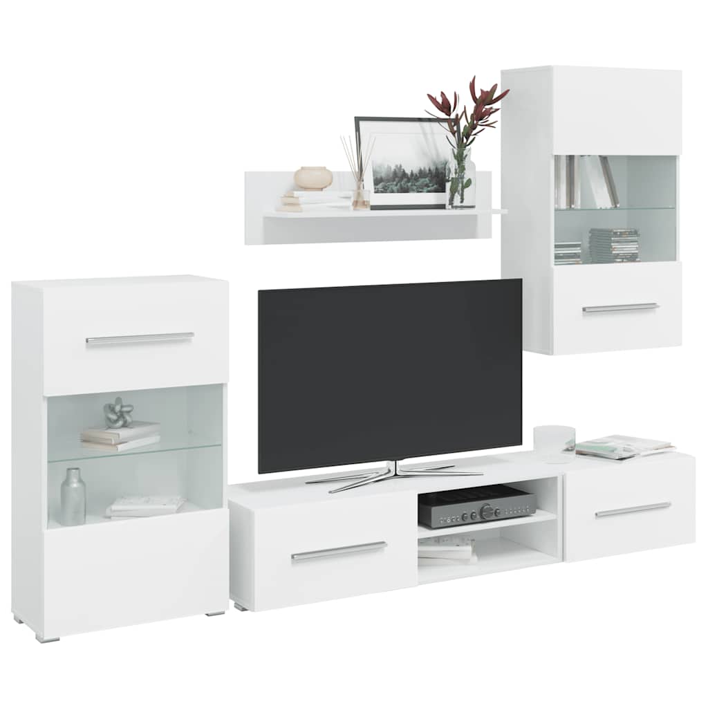 5-dielna obývacia/TV stena s LED osvetlením, biela