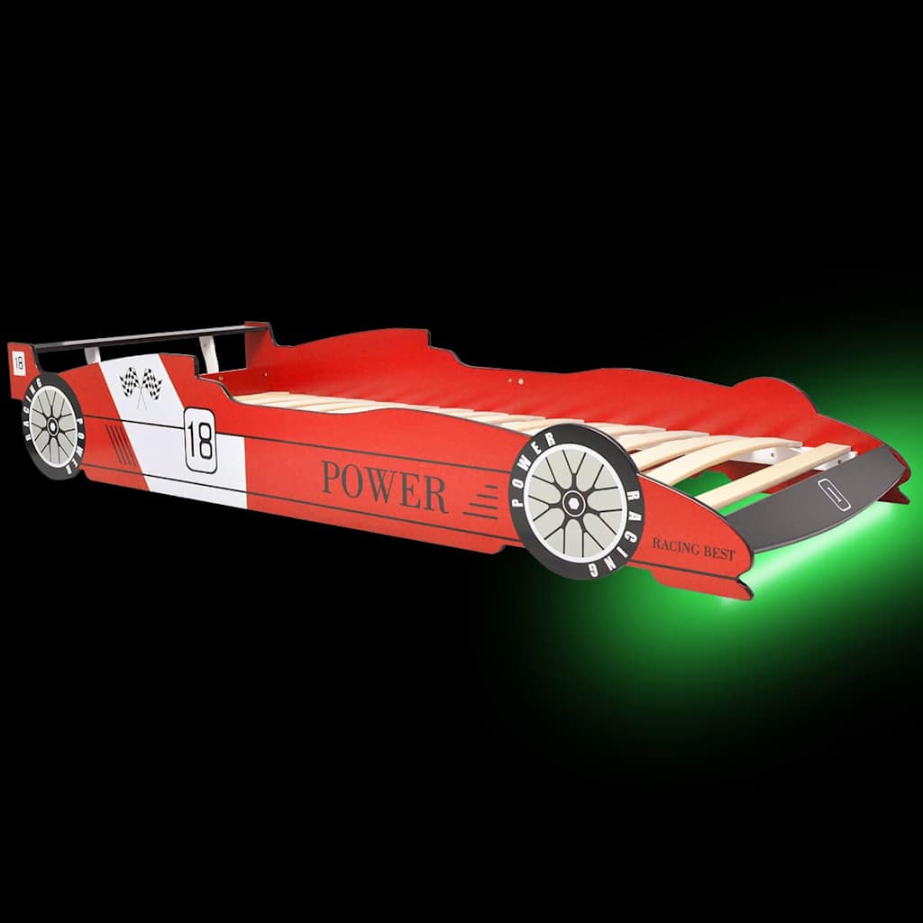 Detská posteľ s LED, pretekárske auto, 90x200 cm, červená