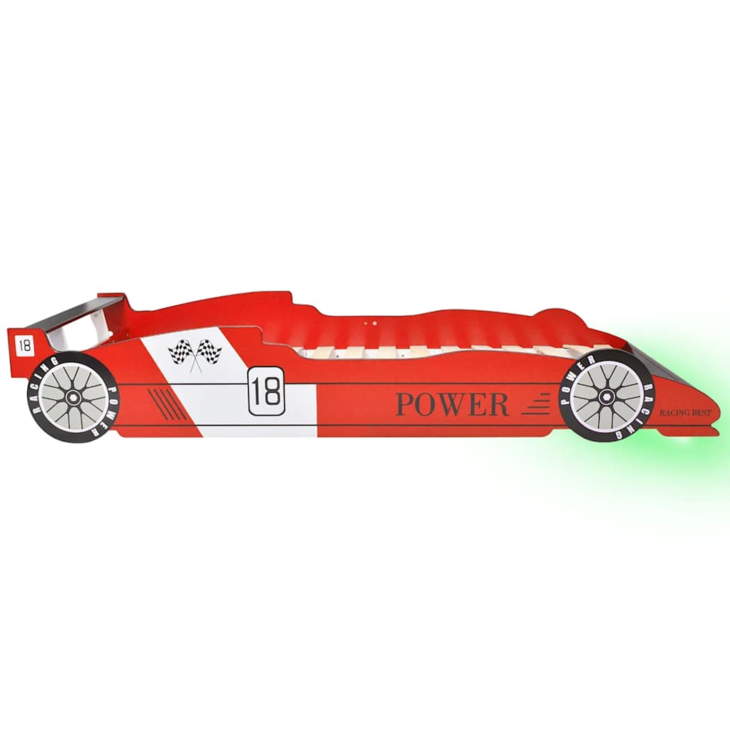 Detská posteľ s LED, pretekárske auto, 90x200 cm, červená