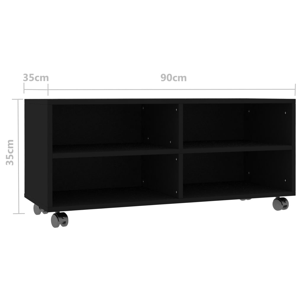 TV skrinka s kolieskami, čierna 90x35x35 cm, kompozitné drevo