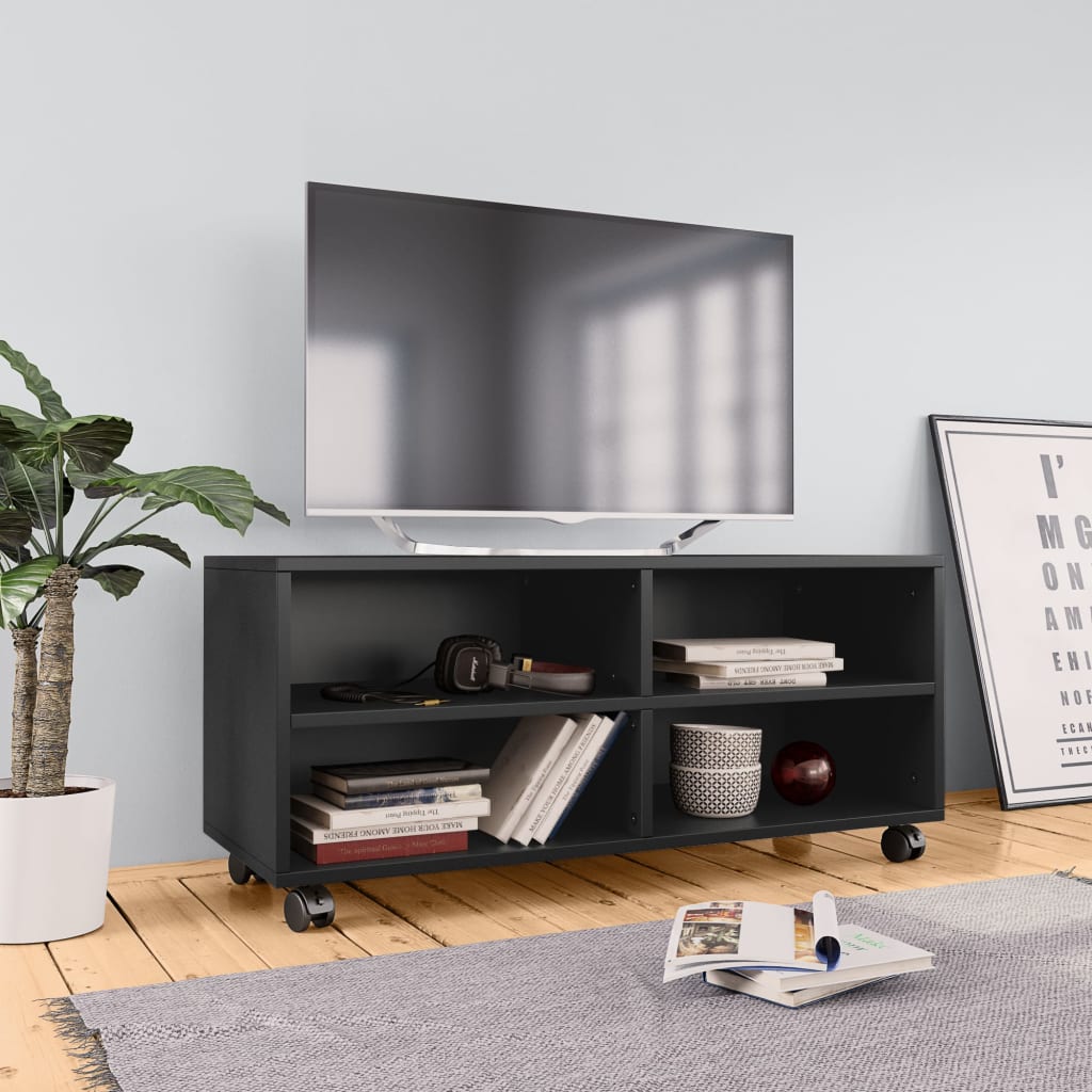 TV skrinka s kolieskami, čierna 90x35x35 cm, kompozitné drevo