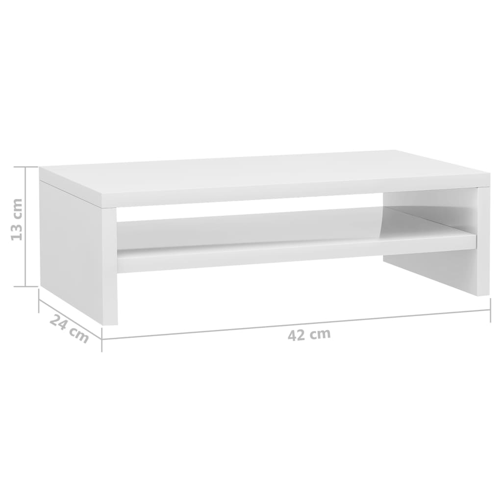 Stojan na monitor, lesklý biely 42x24x13 cm, kompozitné drevo