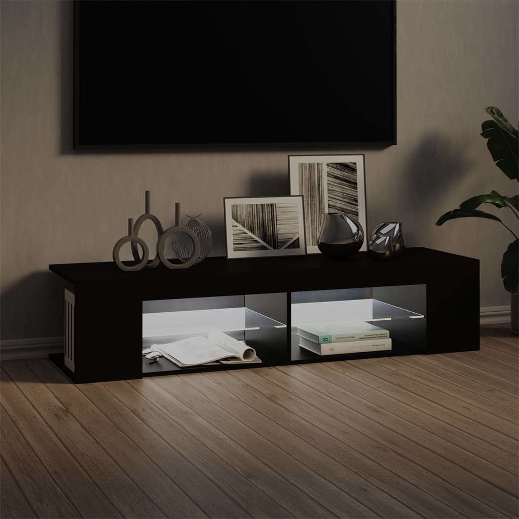 TV skrinka s LED svetlami čierna 135x39x30 cm