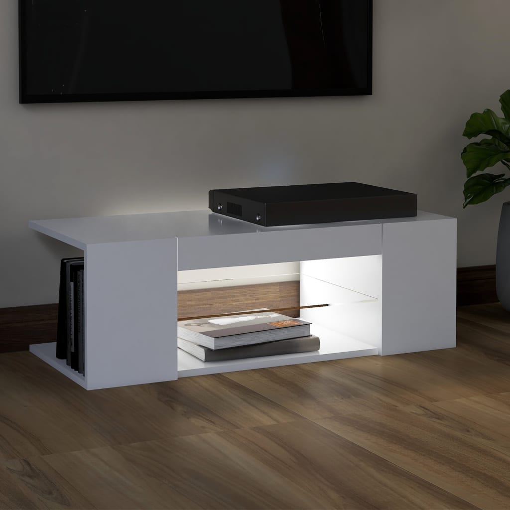 TV skrinka s LED svetlami biela 90x39x30 cm