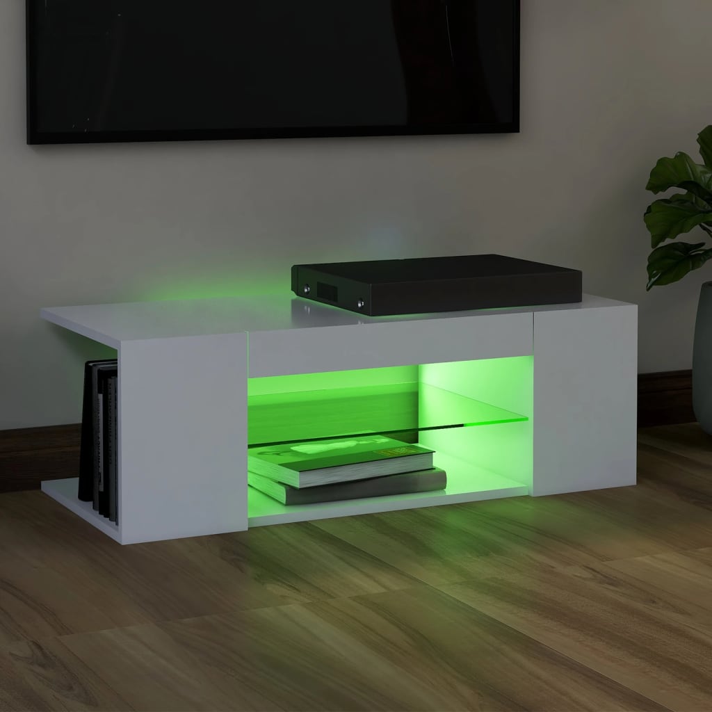 TV skrinka s LED svetlami biela 90x39x30 cm