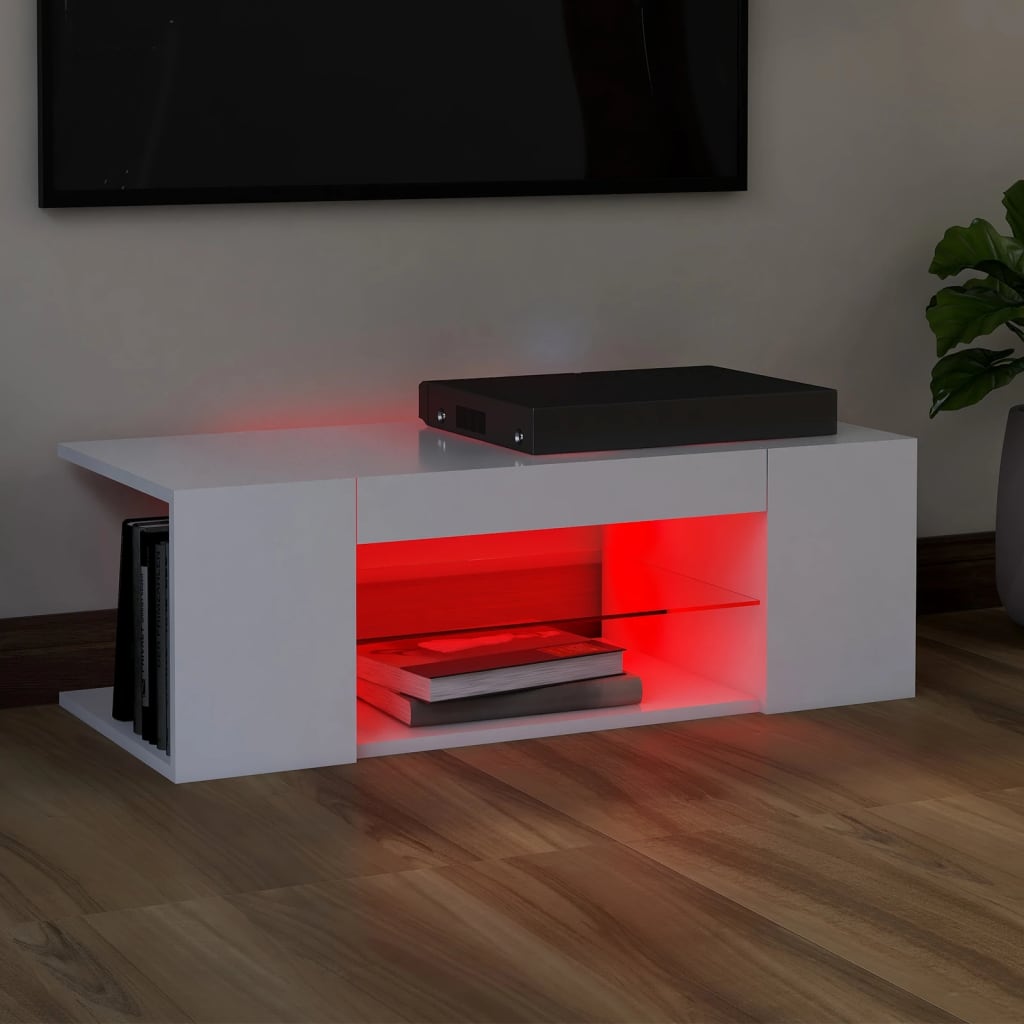 TV skrinka s LED svetlami biela 90x39x30 cm