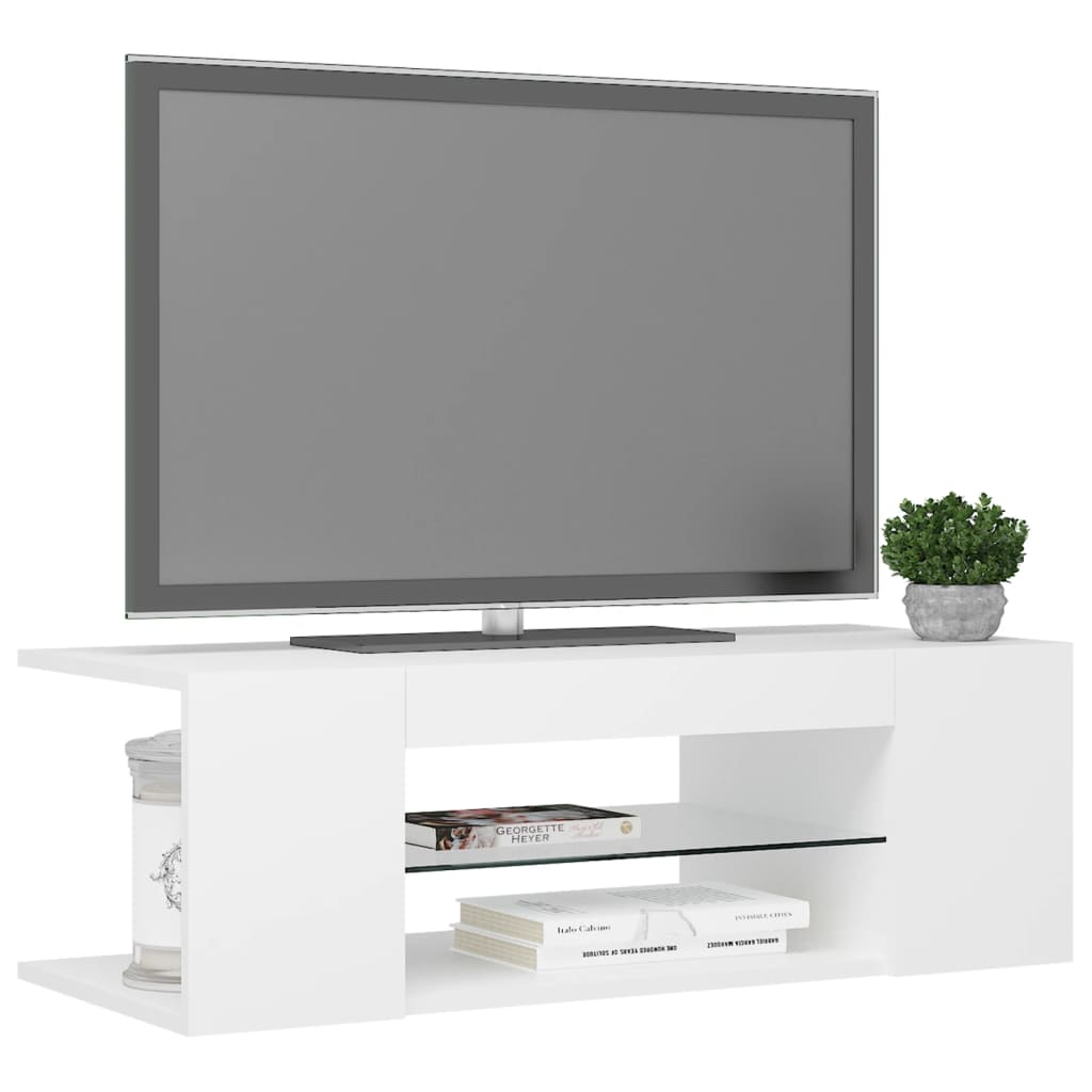 TV skrinka s LED svetlami biela 90x39x30 cm