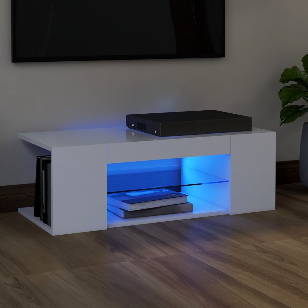 TV skrinka s LED svetlami biela 90x39x30 cm