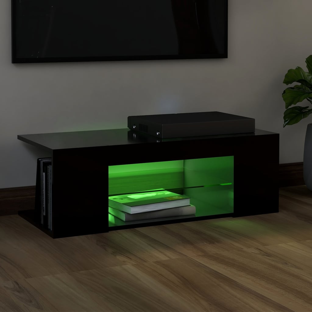 TV skrinka s LED svetlami čierna 90x39x30 cm