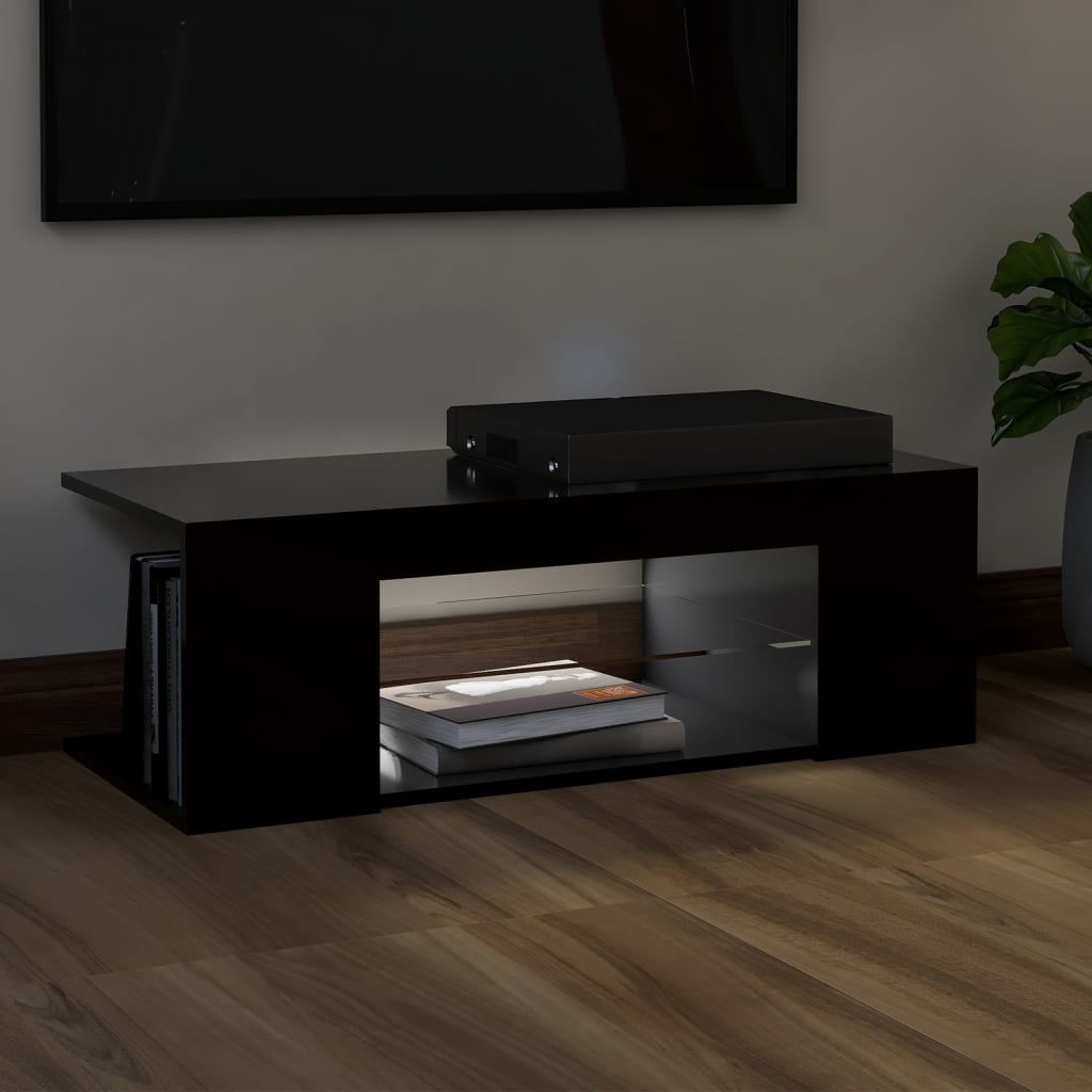TV skrinka s LED svetlami čierna 90x39x30 cm