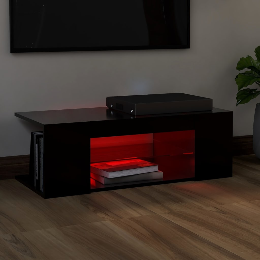 TV skrinka s LED svetlami čierna 90x39x30 cm