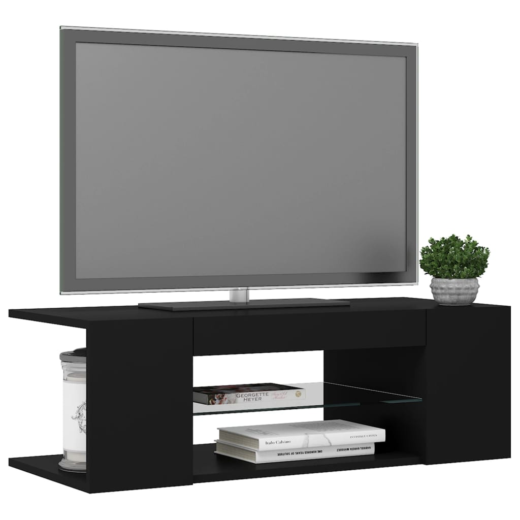 TV skrinka s LED svetlami čierna 90x39x30 cm