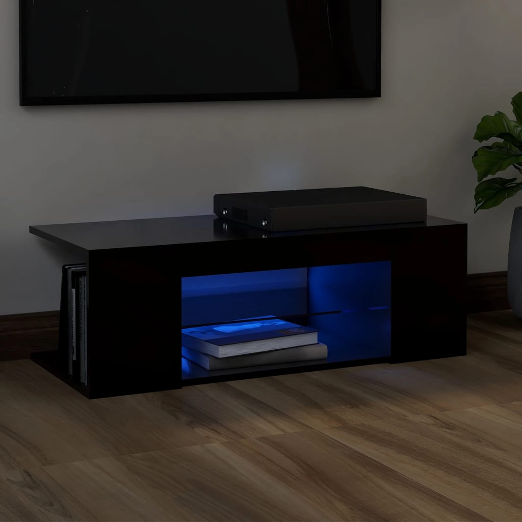 TV skrinka s LED svetlami čierna 90x39x30 cm