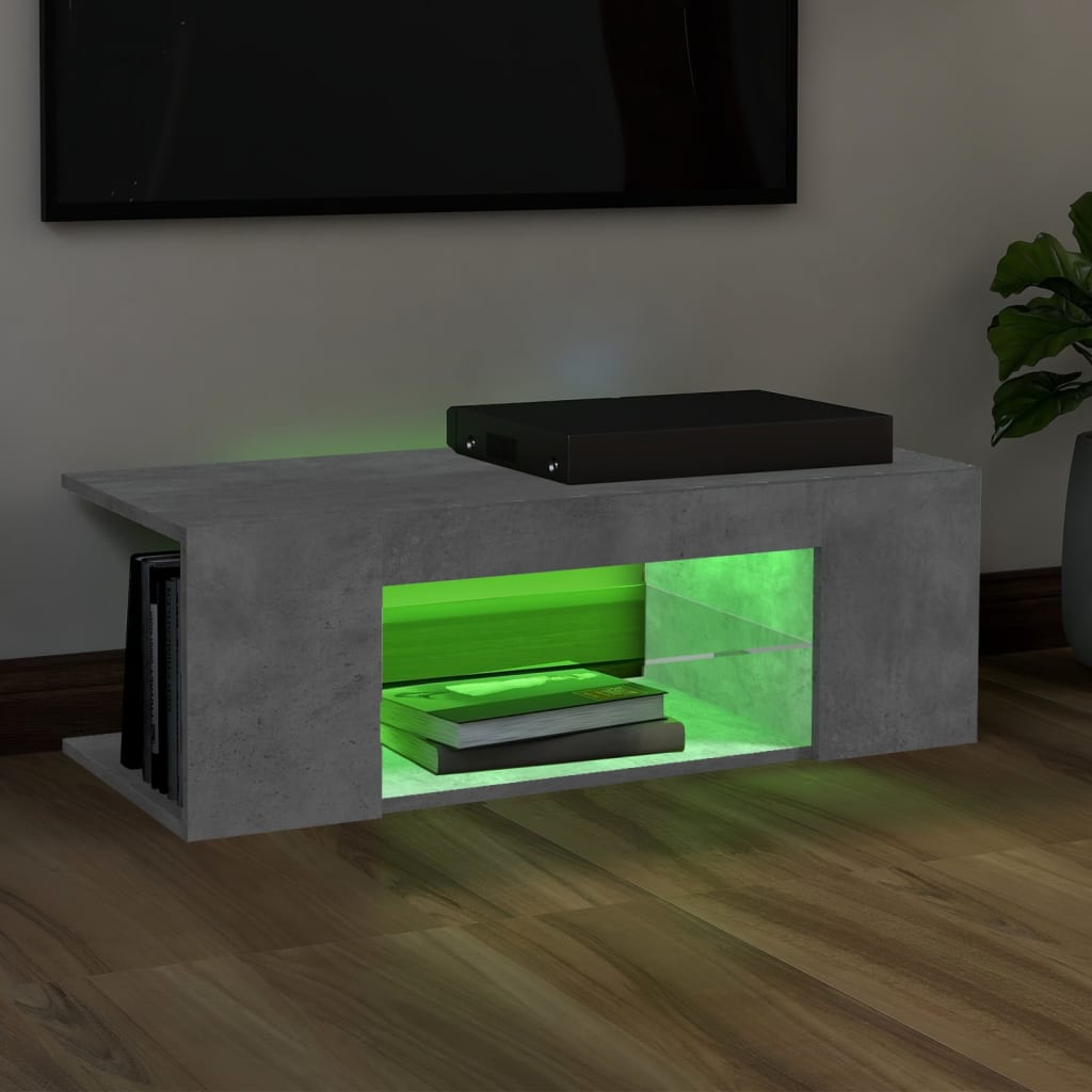 TV skrinka s LED svetlami betónová sivá 90x39x30 cm