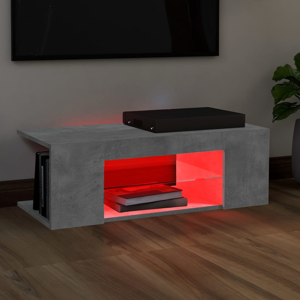 TV skrinka s LED svetlami betónová sivá 90x39x30 cm