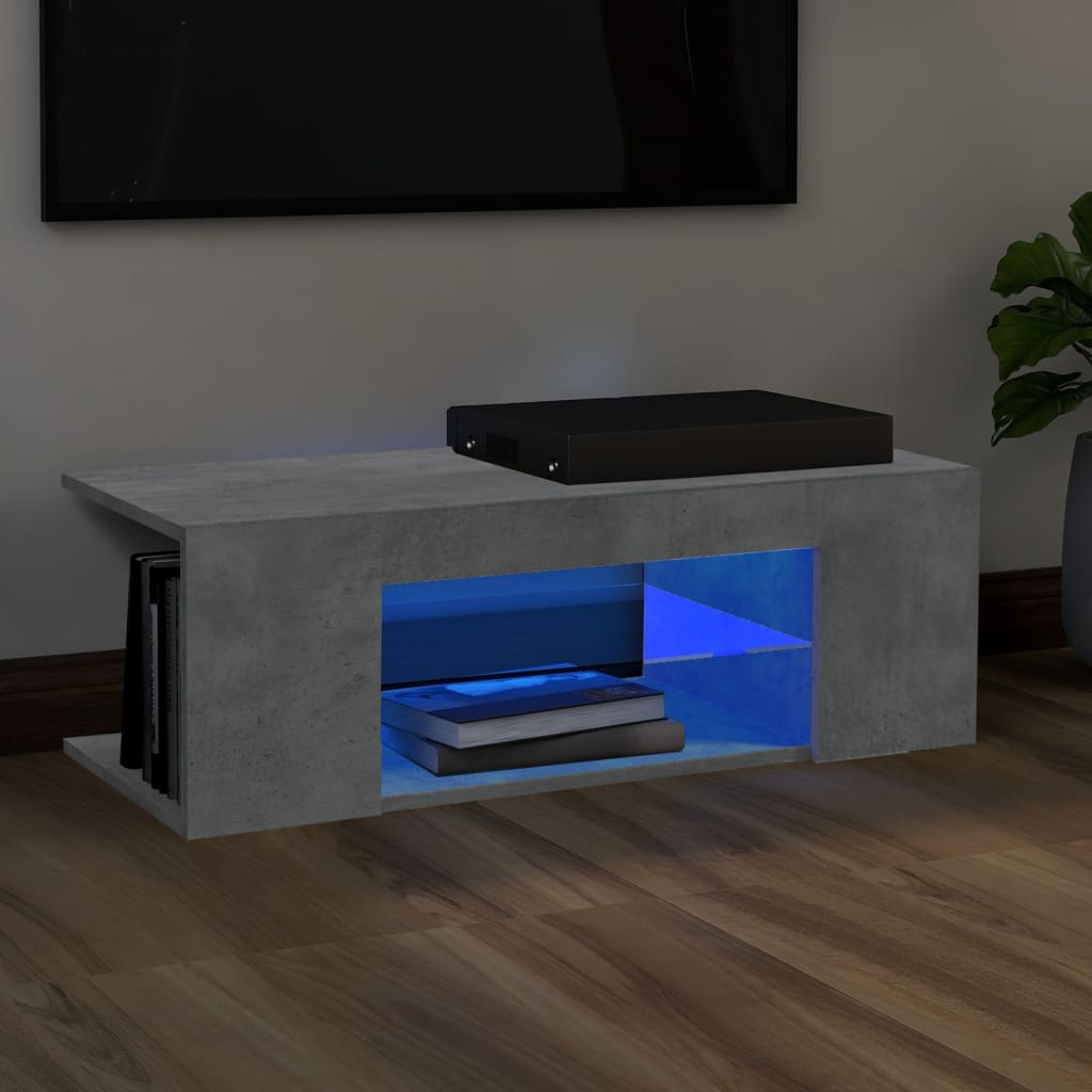 TV skrinka s LED svetlami betónová sivá 90x39x30 cm