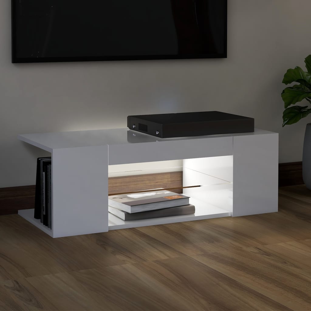 TV skrinka s LED svetlami lesklá biela 90x39x30 cm
