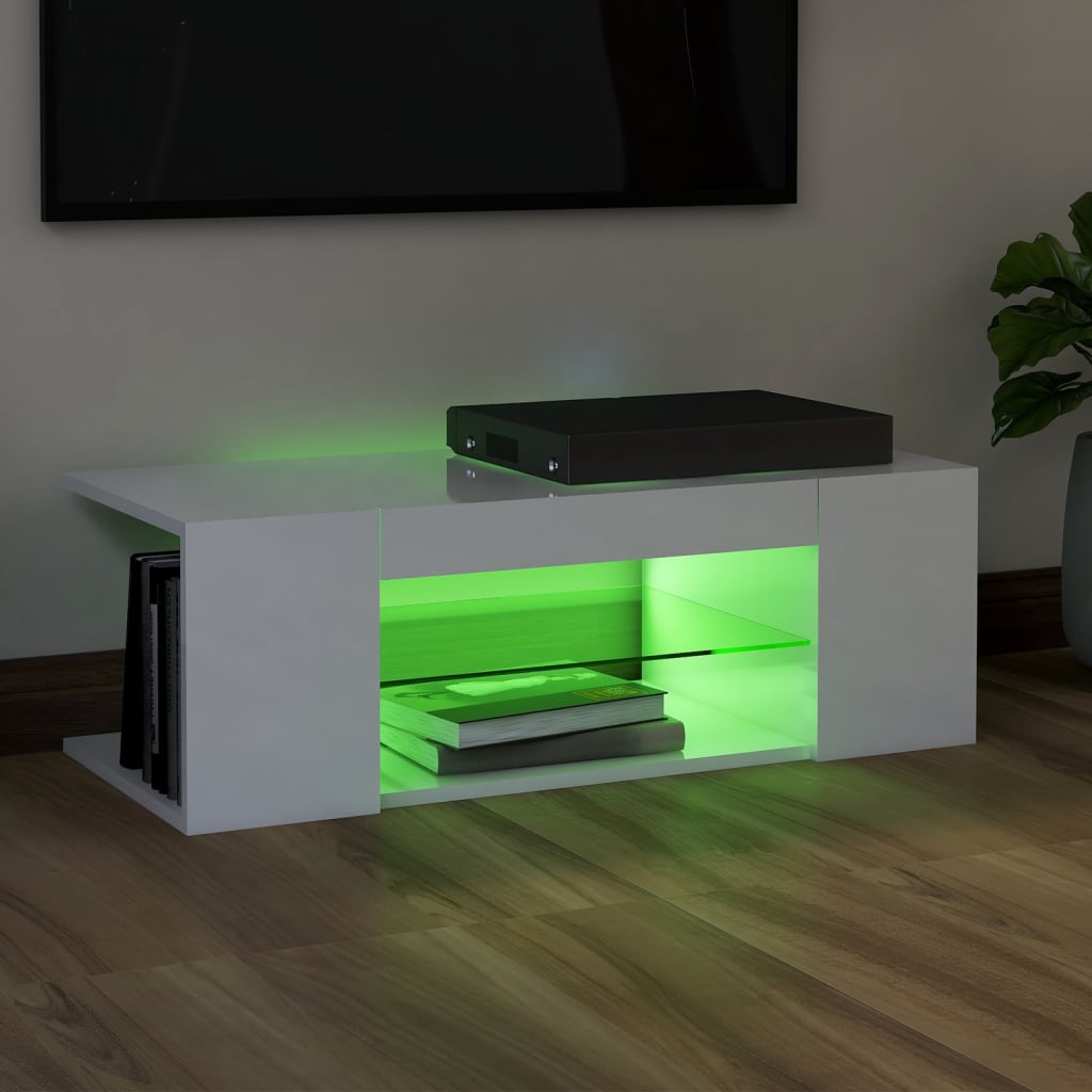 TV skrinka s LED svetlami lesklá biela 90x39x30 cm