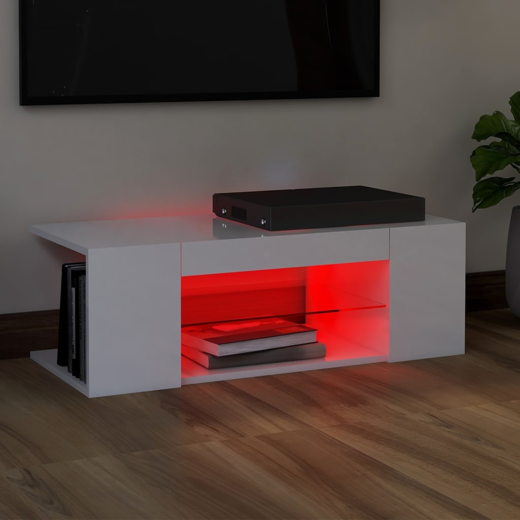 TV skrinka s LED svetlami lesklá biela 90x39x30 cm