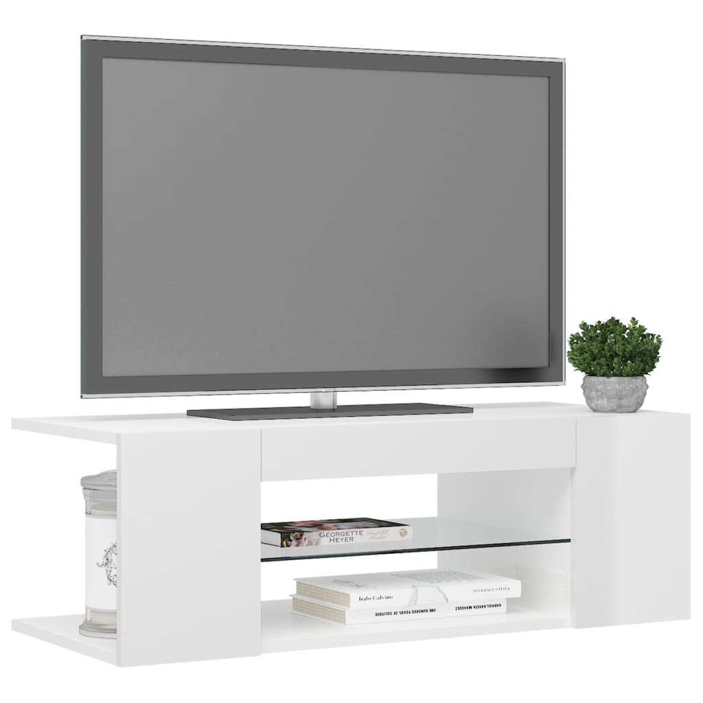 TV skrinka s LED svetlami lesklá biela 90x39x30 cm