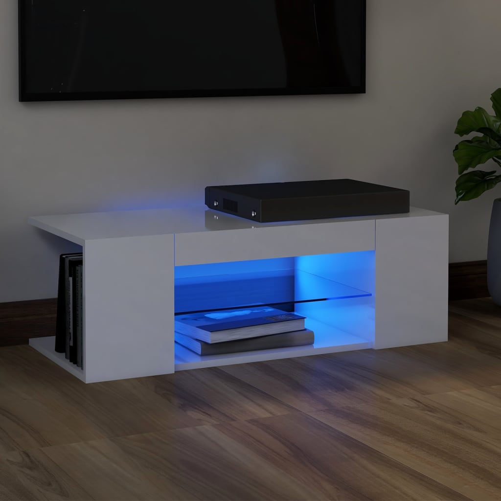 TV skrinka s LED svetlami lesklá biela 90x39x30 cm