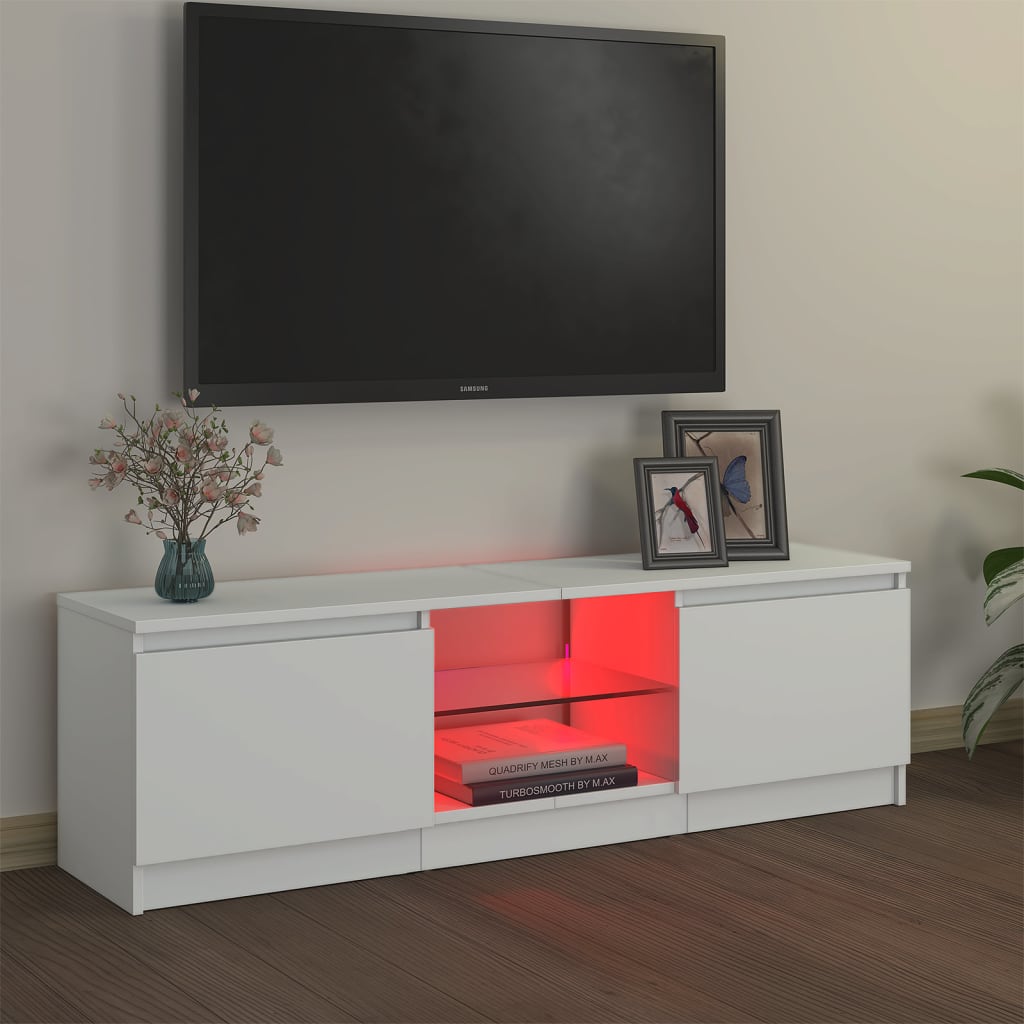 TV skrinka s LED svetlami biela 120x30x35,5 cm