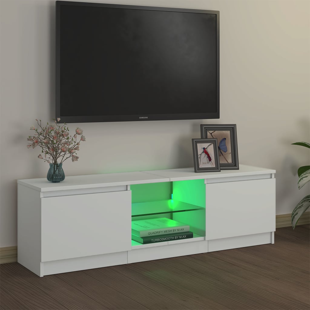 TV skrinka s LED svetlami biela 120x30x35,5 cm