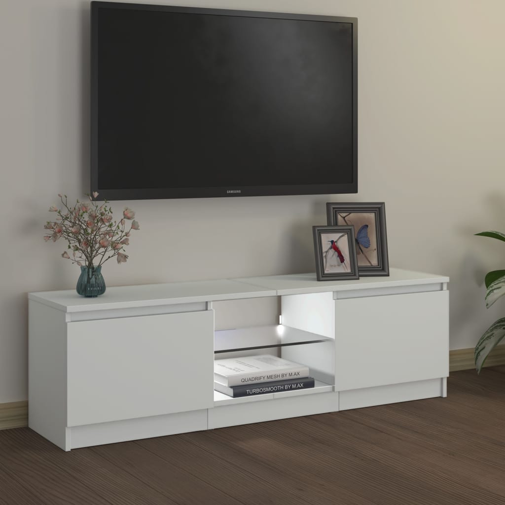 TV skrinka s LED svetlami biela 120x30x35,5 cm
