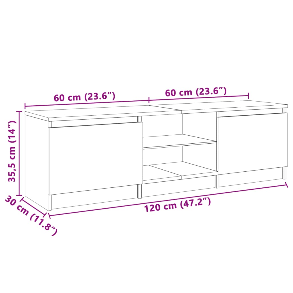 TV skrinka s LED svetlami biela 120x30x35,5 cm