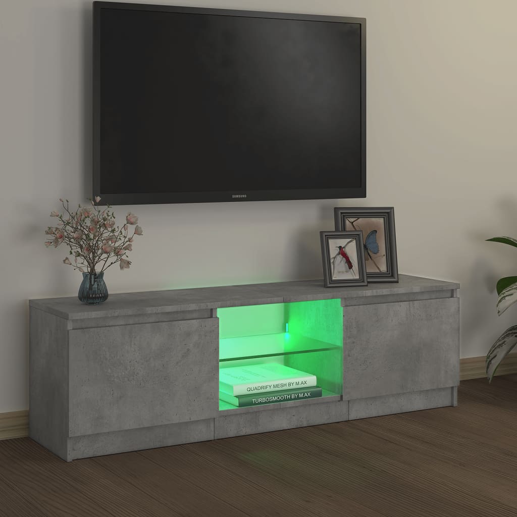 TV skrinka s LED svetlami betónová sivá 120x30x35,5 cm