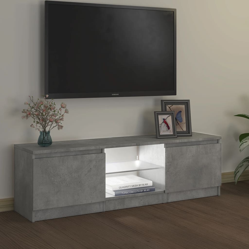 TV skrinka s LED svetlami betónová sivá 120x30x35,5 cm