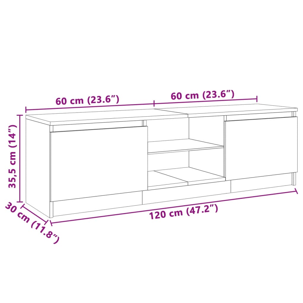 TV skrinka s LED svetlami betónová sivá 120x30x35,5 cm