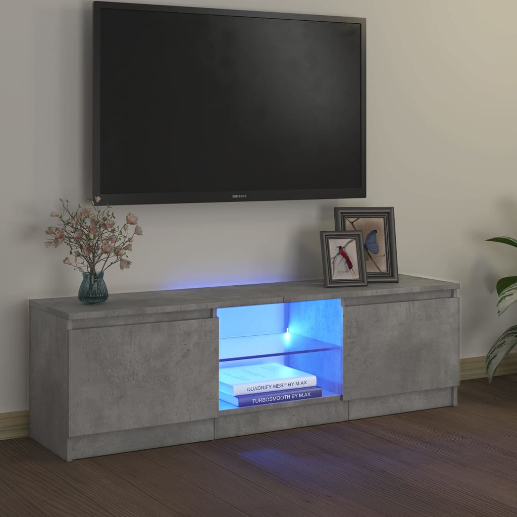 TV skrinka s LED svetlami betónová sivá 120x30x35,5 cm