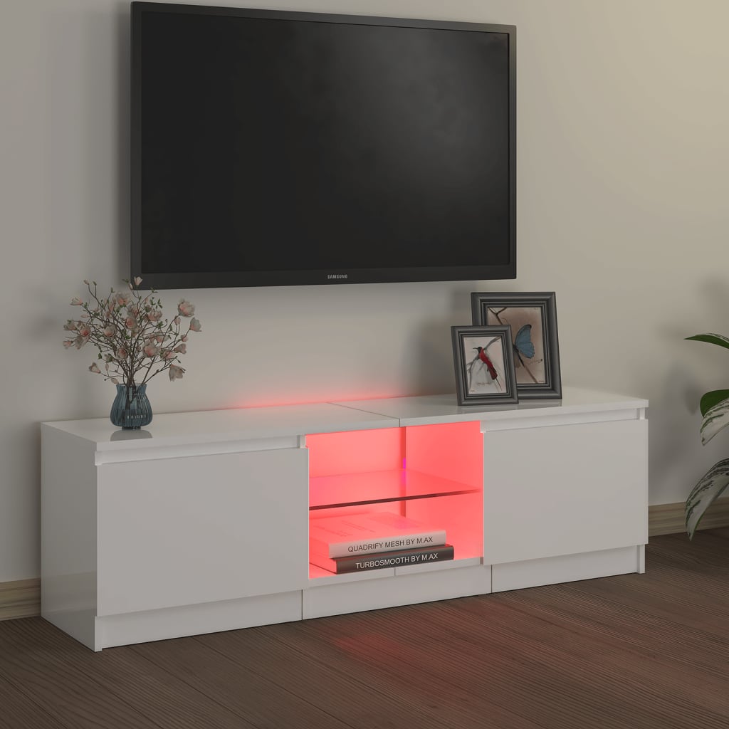TV skrinka s LED svetlami lesklá biela 120x30x35,5 cm