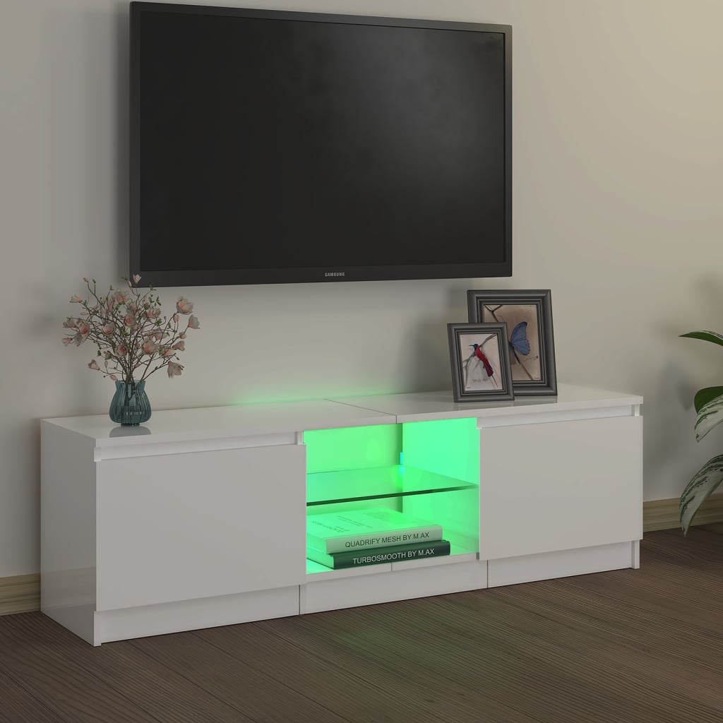 TV skrinka s LED svetlami lesklá biela 120x30x35,5 cm