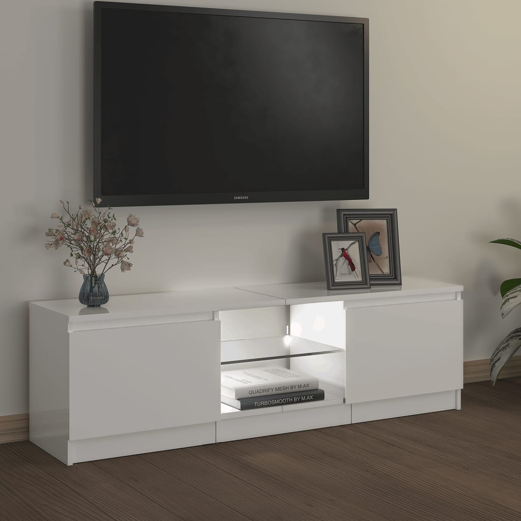 TV skrinka s LED svetlami lesklá biela 120x30x35,5 cm