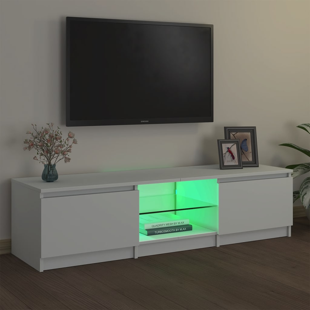 TV skrinka s LED svetlami biela 140x40x35,5 cm