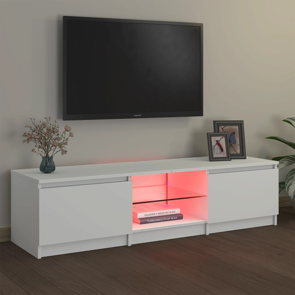 TV skrinka s LED svetlami biela 140x40x35,5 cm