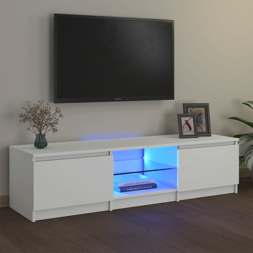 TV skrinka s LED svetlami biela 140x40x35,5 cm