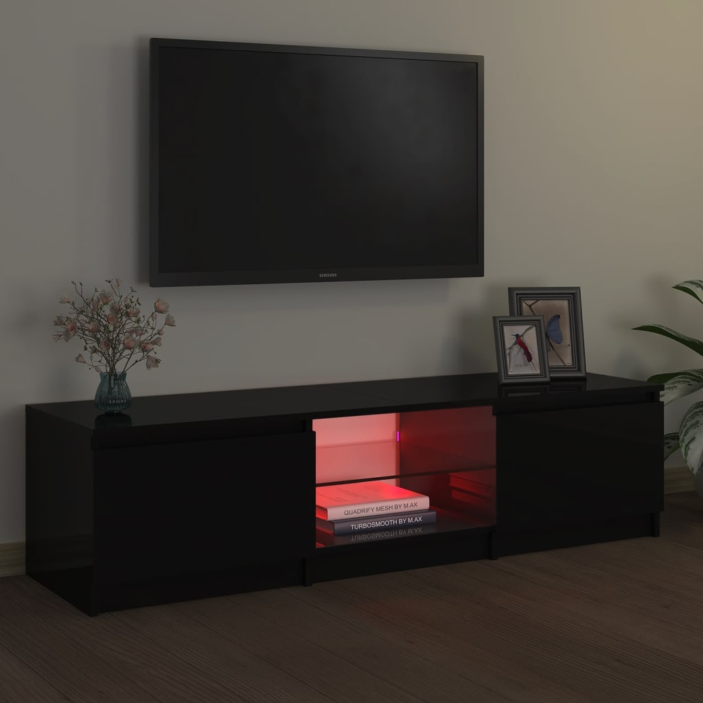 TV skrinka s LED svetlami čierna 140x40x35,5 cm