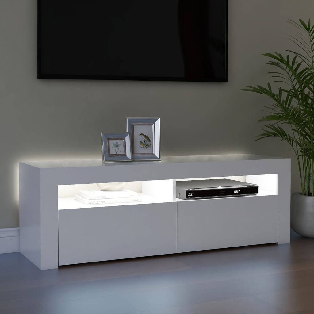 TV skrinka s LED svetlami biela 120x35x40 cm