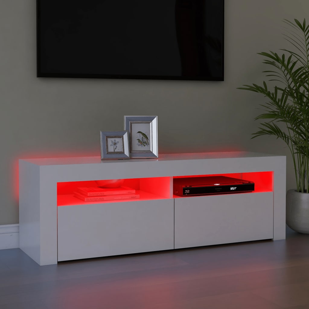 TV skrinka s LED svetlami biela 120x35x40 cm