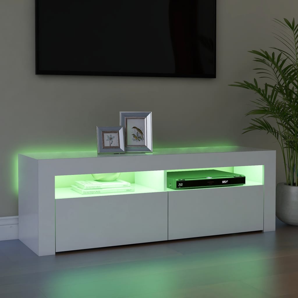 TV skrinka s LED svetlami biela 120x35x40 cm