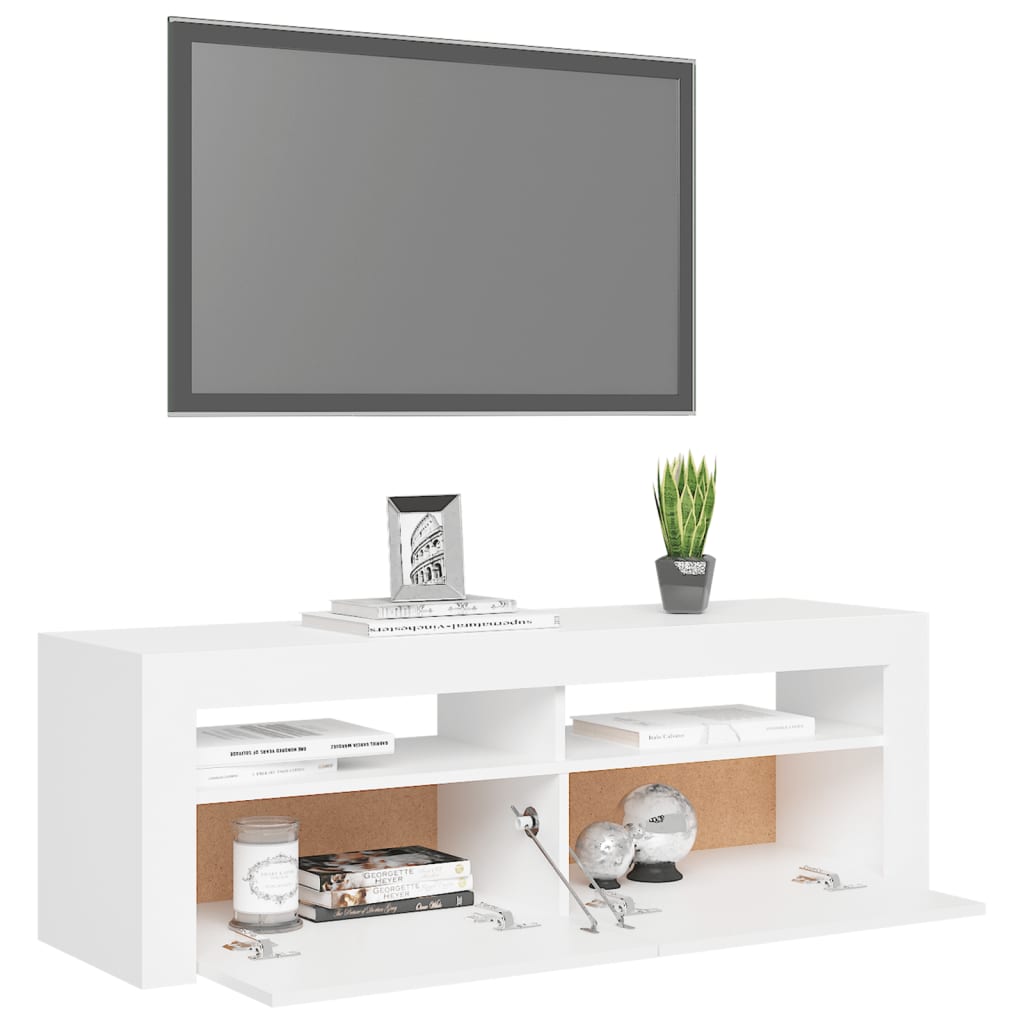 TV skrinka s LED svetlami biela 120x35x40 cm