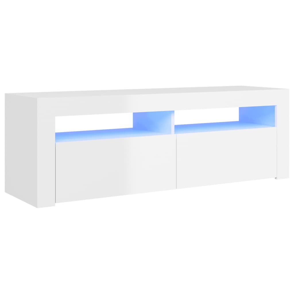 TV skrinka s LED svetlami lesklá biela 120x35x40 cm