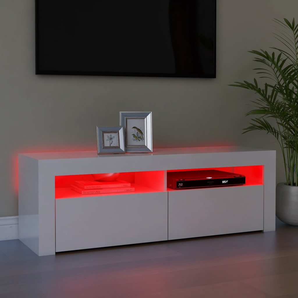 TV skrinka s LED svetlami lesklá biela 120x35x40 cm