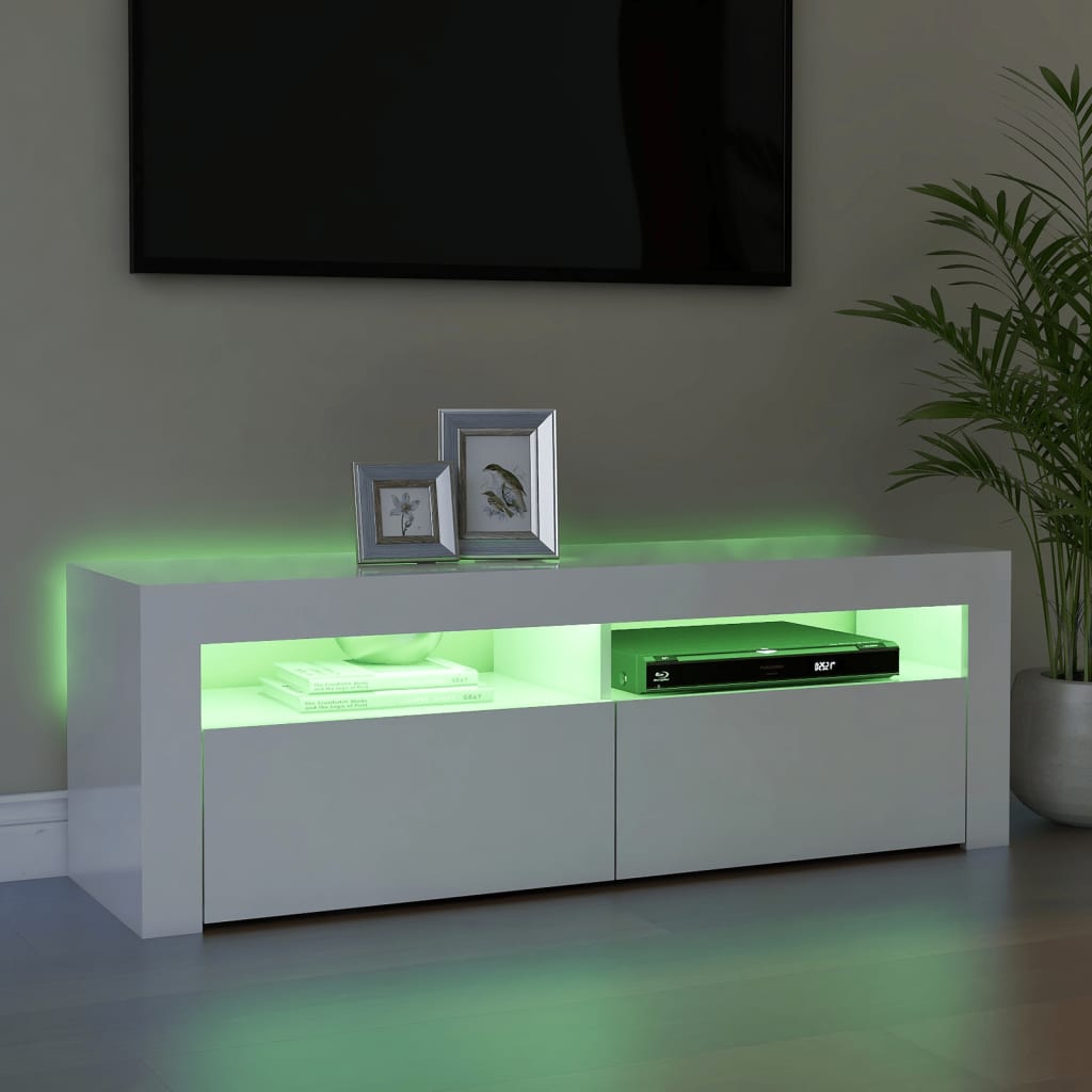 TV skrinka s LED svetlami lesklá biela 120x35x40 cm