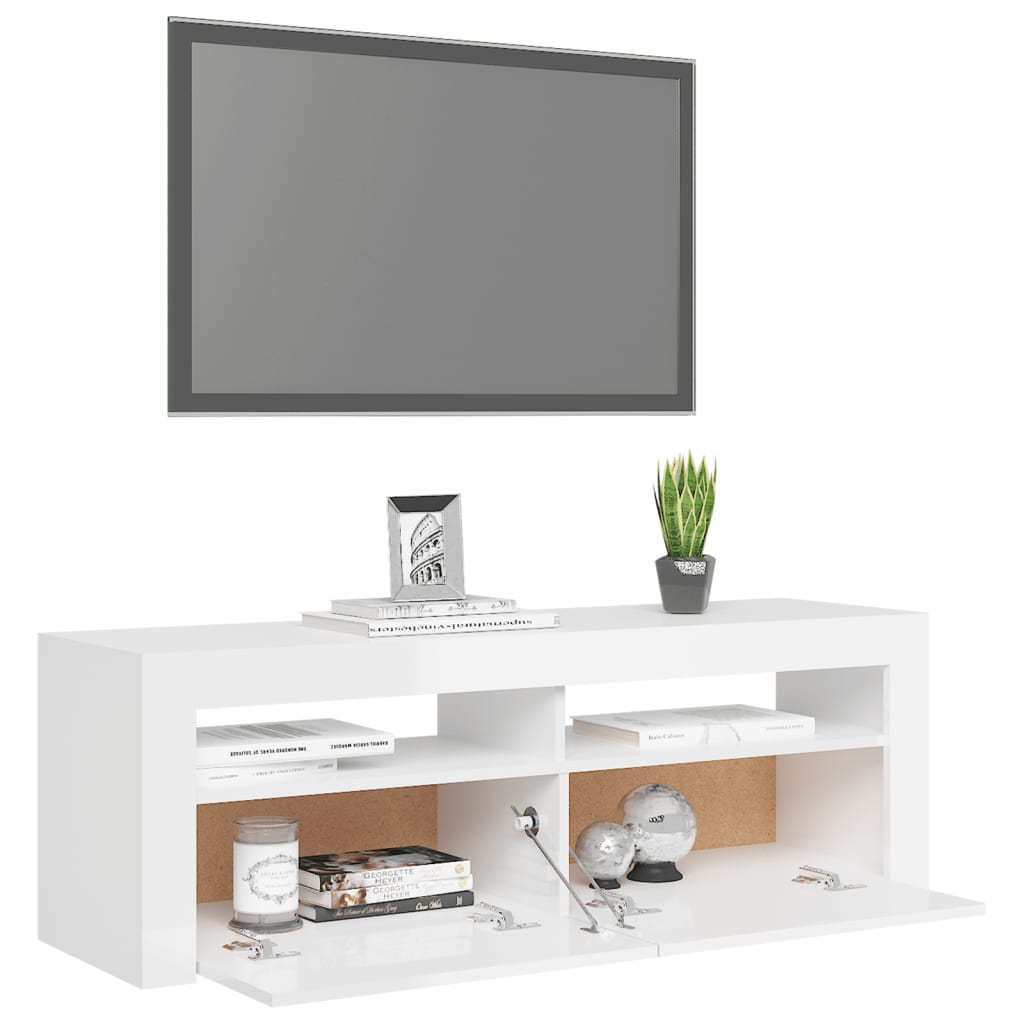 TV skrinka s LED svetlami lesklá biela 120x35x40 cm